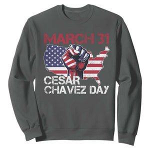 Cesar Chavez Day Sweatshirt March 31 Hand Fist American Flag TS11 Dark Heather Print Your Wear