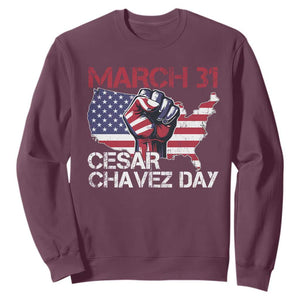 Cesar Chavez Day Sweatshirt March 31 Hand Fist American Flag TS11 Maroon Print Your Wear