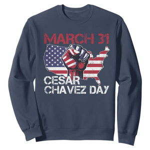 Cesar Chavez Day Sweatshirt March 31 Hand Fist American Flag TS11 Navy Print Your Wear