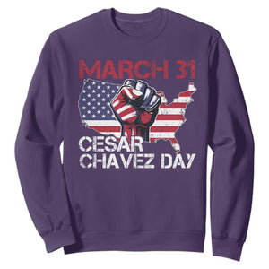 Cesar Chavez Day Sweatshirt March 31 Hand Fist American Flag TS11 Purple Print Your Wear
