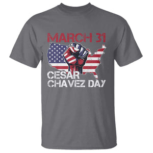 Cesar Chavez Day T Shirt March 31 Hand Fist American Flag TS11 Charcoal Print Your Wear