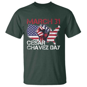 Cesar Chavez Day T Shirt March 31 Hand Fist American Flag TS11 Dark Forest Green Print Your Wear