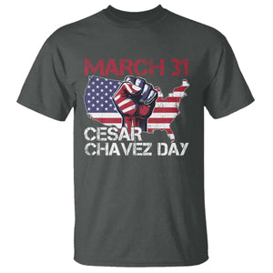 Cesar Chavez Day T Shirt March 31 Hand Fist American Flag TS11 Dark Heather Print Your Wear