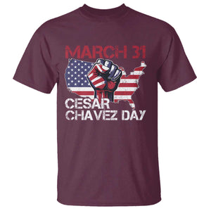 Cesar Chavez Day T Shirt March 31 Hand Fist American Flag TS11 Maroon Print Your Wear