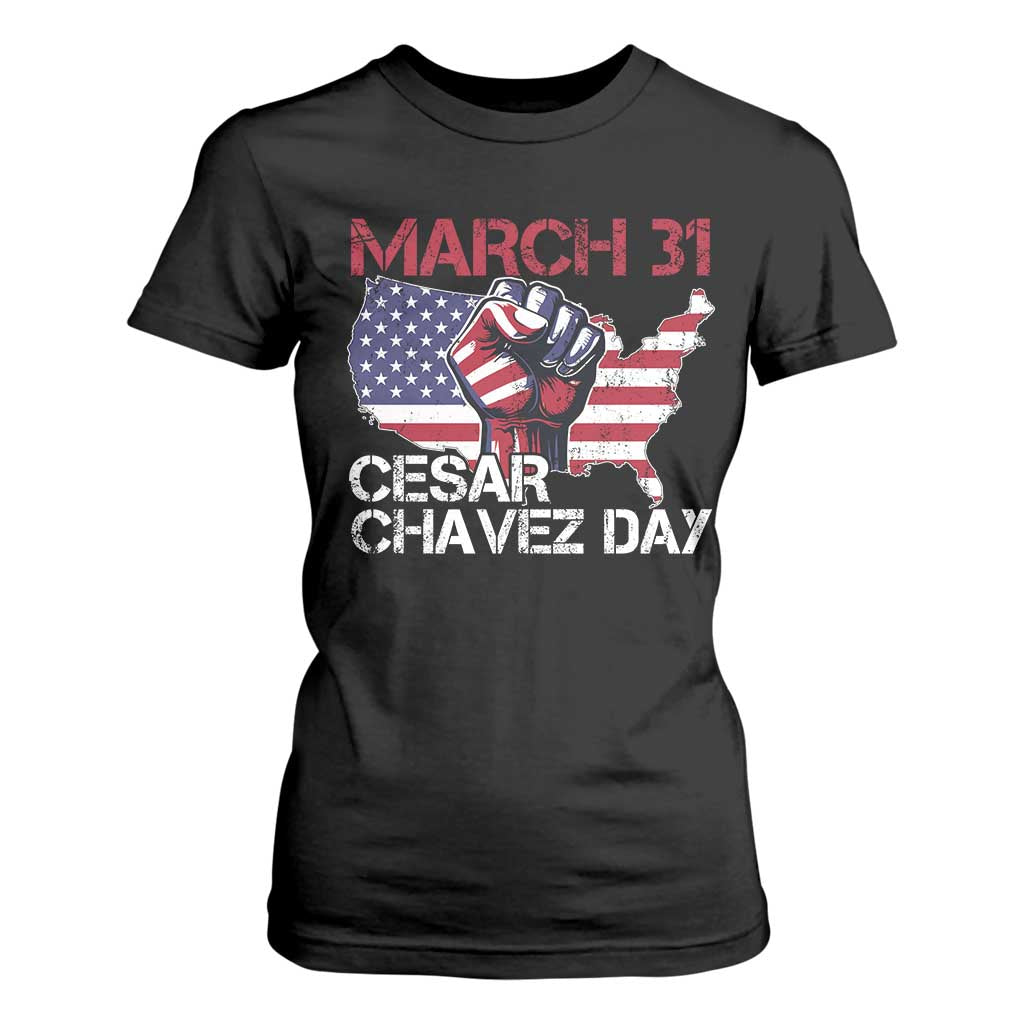 Cesar Chavez Day T Shirt For Women March 31 Hand Fist American Flag TS11 Black Print Your Wear
