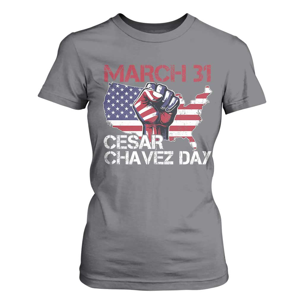 Cesar Chavez Day T Shirt For Women March 31 Hand Fist American Flag TS11 Charcoal Print Your Wear