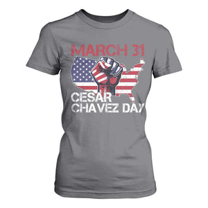 Cesar Chavez Day T Shirt For Women March 31 Hand Fist American Flag TS11 Charcoal Print Your Wear