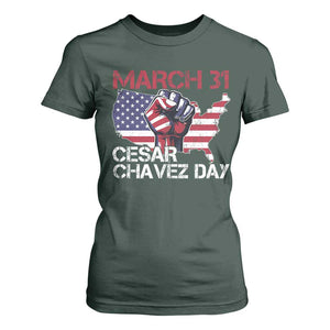 Cesar Chavez Day T Shirt For Women March 31 Hand Fist American Flag TS11 Dark Forest Green Print Your Wear