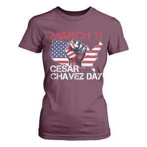 Cesar Chavez Day T Shirt For Women March 31 Hand Fist American Flag TS11 Maroon Print Your Wear