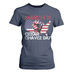 Cesar Chavez Day T Shirt For Women March 31 Hand Fist American Flag TS11 Navy Print Your Wear
