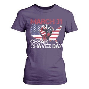 Cesar Chavez Day T Shirt For Women March 31 Hand Fist American Flag TS11 Purple Print Your Wear