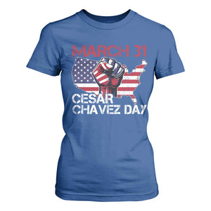 Cesar Chavez Day T Shirt For Women March 31 Hand Fist American Flag TS11 Royal Blue Print Your Wear
