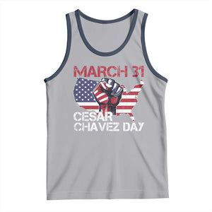 Cesar Chavez Day Tank Top March 31 Hand Fist American Flag TS11 Athletic Heather Navy Print Your Wear