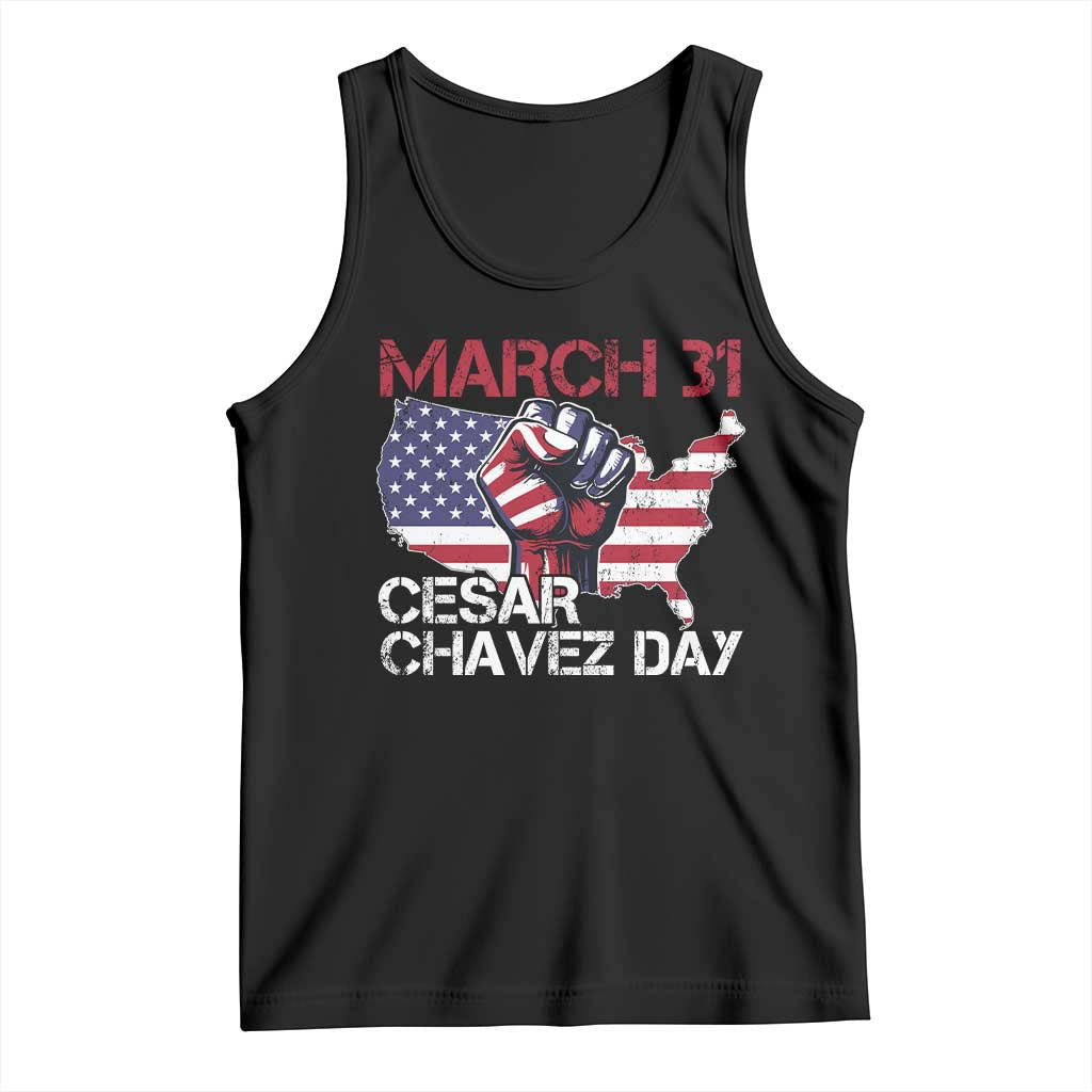 Cesar Chavez Day Tank Top March 31 Hand Fist American Flag TS11 Black Print Your Wear