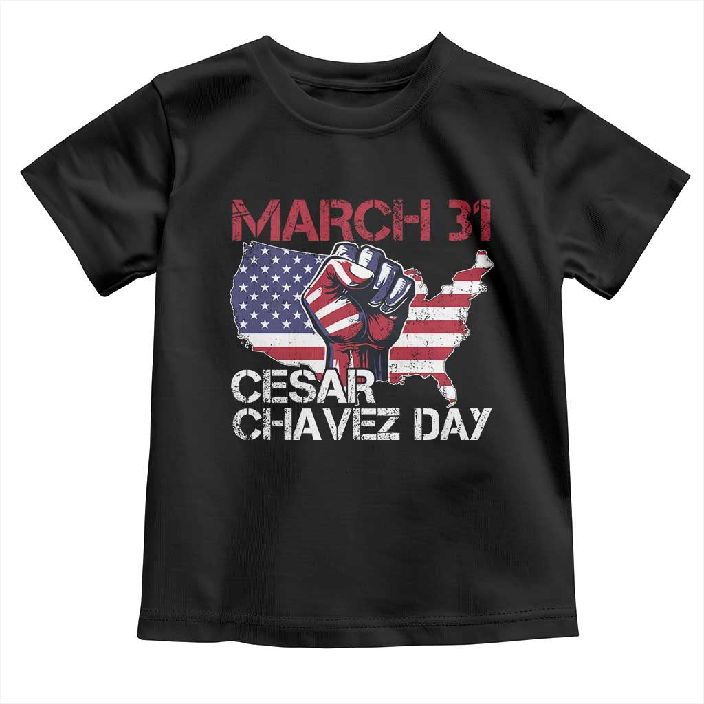 Cesar Chavez Day Toddler T Shirt March 31 Hand Fist American Flag TS11 Black Print Your Wear