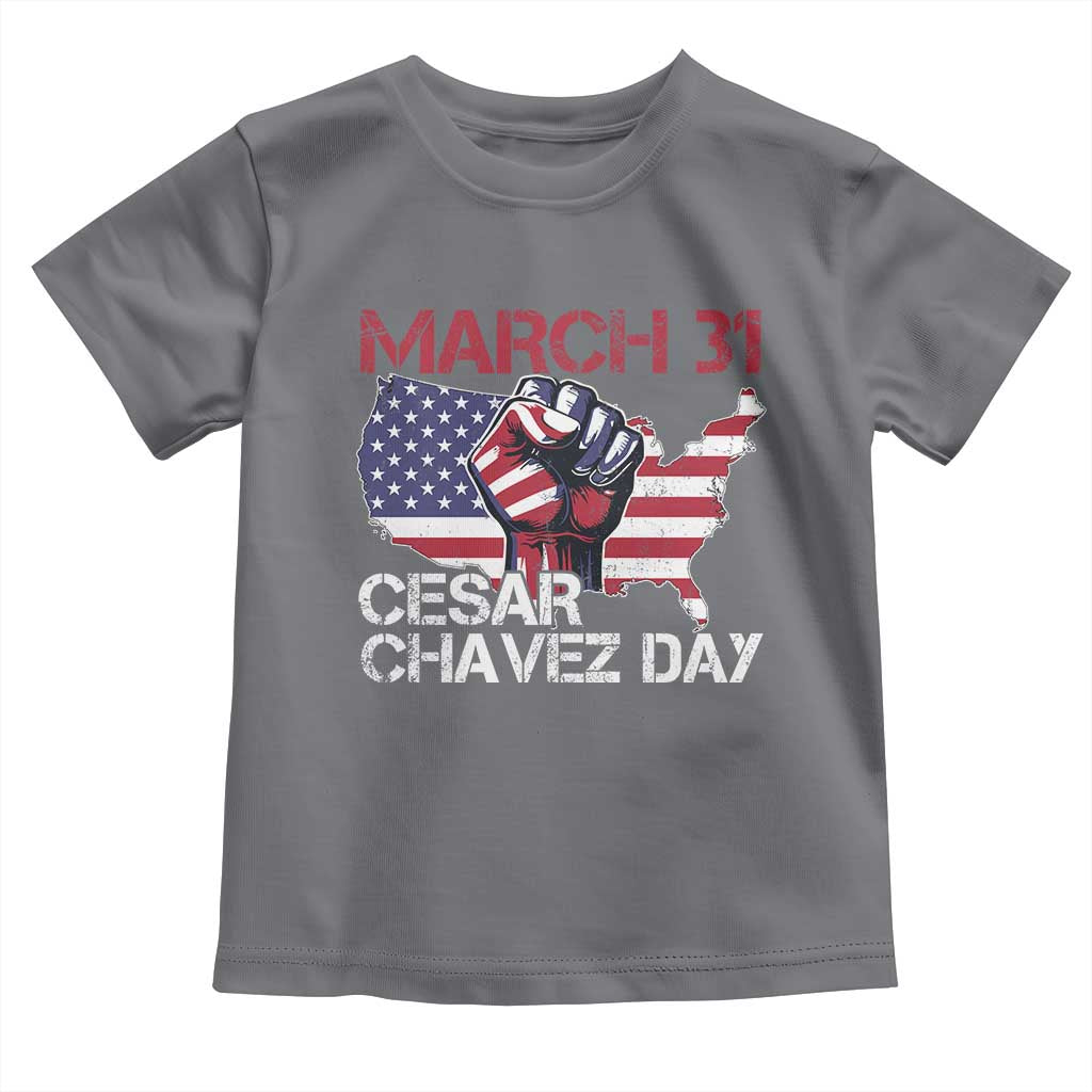Cesar Chavez Day Toddler T Shirt March 31 Hand Fist American Flag TS11 Charcoal Print Your Wear