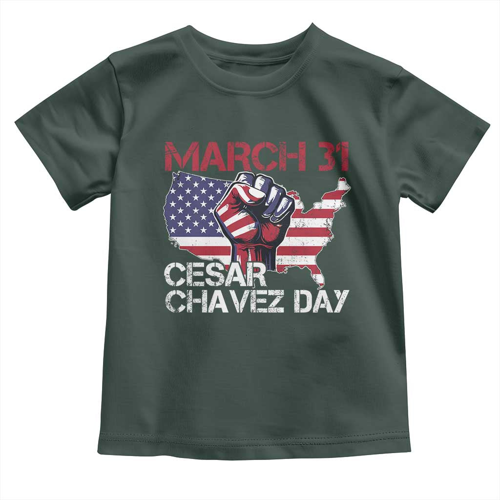 Cesar Chavez Day Toddler T Shirt March 31 Hand Fist American Flag TS11 Dark Forest Green Print Your Wear