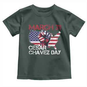 Cesar Chavez Day Toddler T Shirt March 31 Hand Fist American Flag TS11 Dark Forest Green Print Your Wear