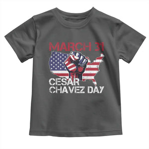 Cesar Chavez Day Toddler T Shirt March 31 Hand Fist American Flag TS11 Dark Heather Print Your Wear