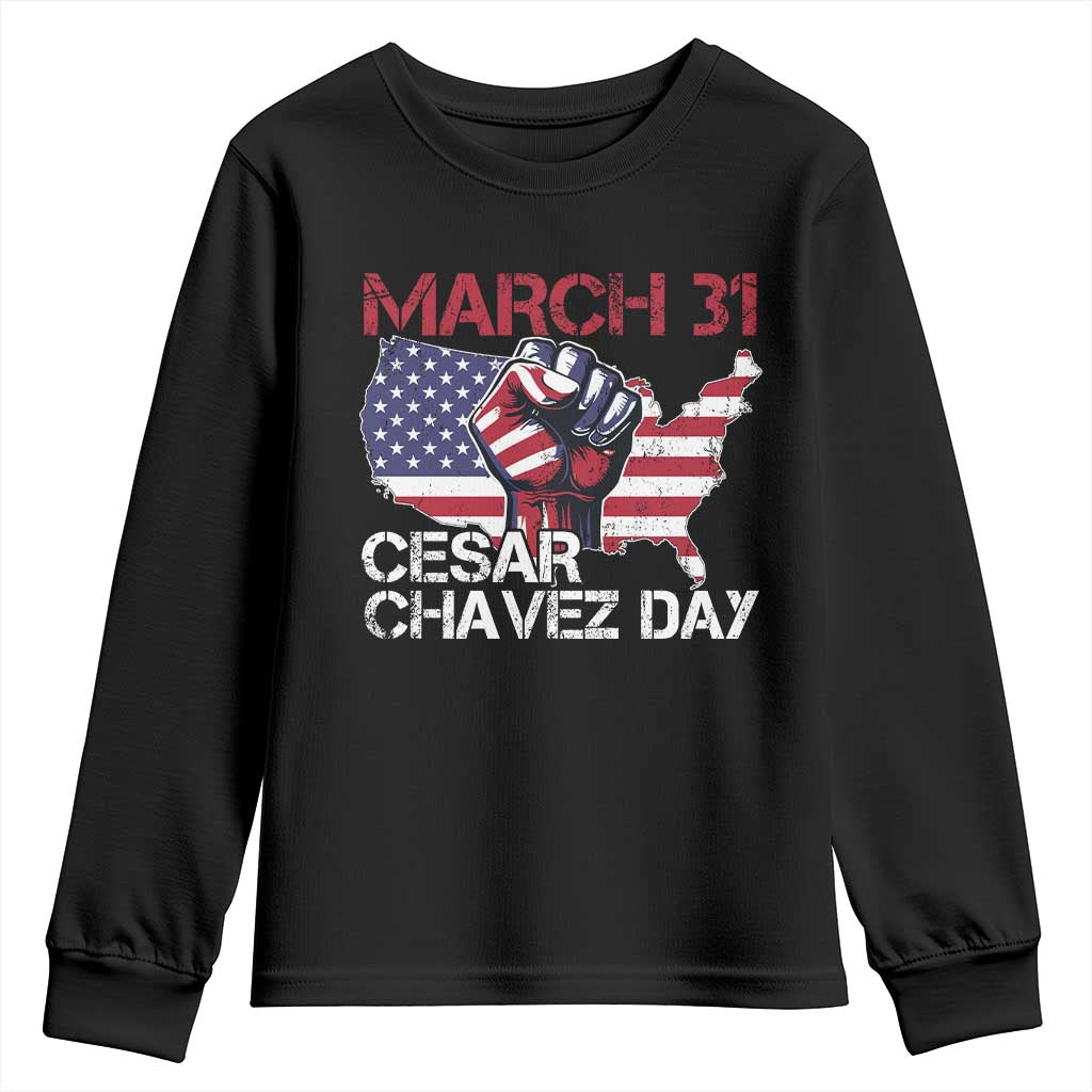 Cesar Chavez Day Youth Sweatshirt March 31 Hand Fist American Flag TS11 Black Print Your Wear