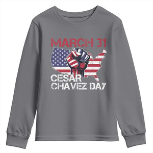 Cesar Chavez Day Youth Sweatshirt March 31 Hand Fist American Flag TS11 Charcoal Print Your Wear