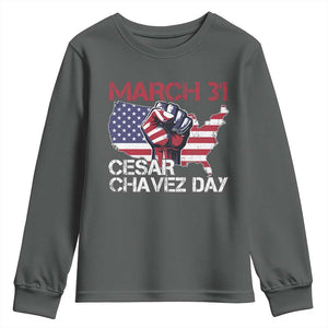 Cesar Chavez Day Youth Sweatshirt March 31 Hand Fist American Flag TS11 Dark Heather Print Your Wear
