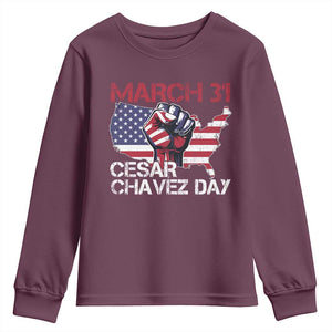 Cesar Chavez Day Youth Sweatshirt March 31 Hand Fist American Flag TS11 Maroon Print Your Wear