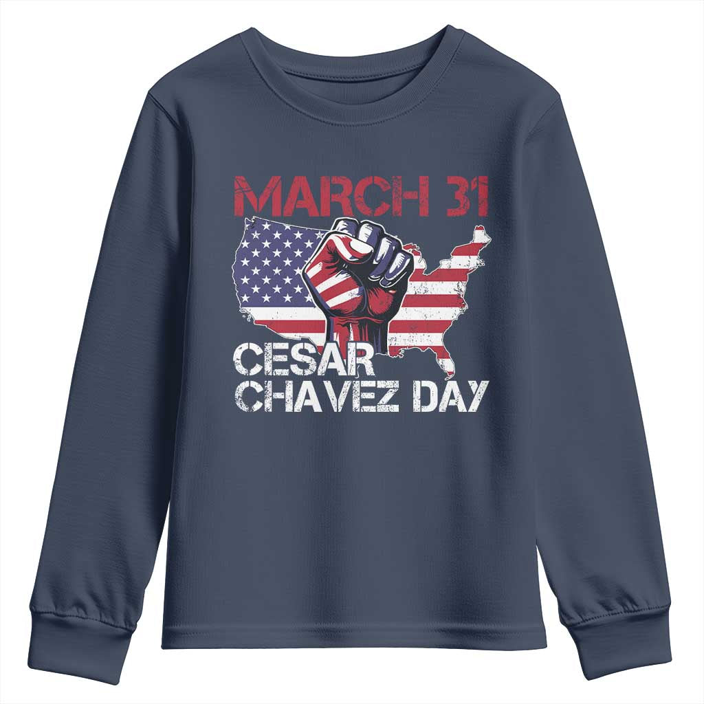 Cesar Chavez Day Youth Sweatshirt March 31 Hand Fist American Flag TS11 Navy Print Your Wear