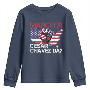 Cesar Chavez Day Youth Sweatshirt March 31 Hand Fist American Flag TS11 Navy Print Your Wear