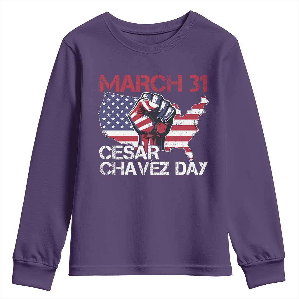 Cesar Chavez Day Youth Sweatshirt March 31 Hand Fist American Flag TS11 Purple Print Your Wear