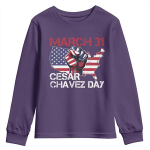 Cesar Chavez Day Youth Sweatshirt March 31 Hand Fist American Flag TS11 Purple Print Your Wear