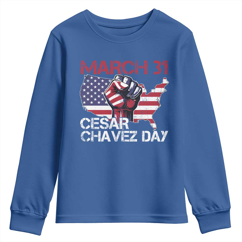 Cesar Chavez Day Youth Sweatshirt March 31 Hand Fist American Flag TS11 Royal Blue Print Your Wear