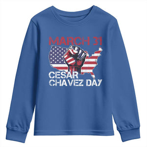Cesar Chavez Day Youth Sweatshirt March 31 Hand Fist American Flag TS11 Royal Blue Print Your Wear