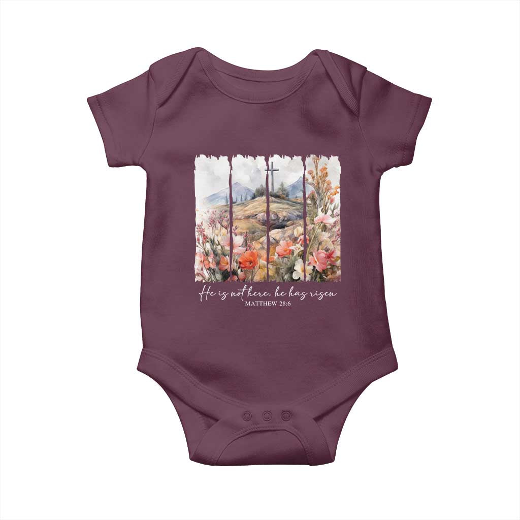 He Is Not Here He Has Risen Baby Onesie Christian Easter Religious Bible Verse TS11 Maroon Print Your Wear