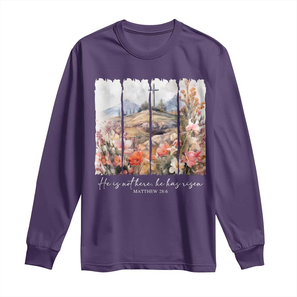 He Is Not Here He Has Risen Long Sleeve Shirt Christian Easter Religious Bible Verse TS11 Purple Print Your Wear