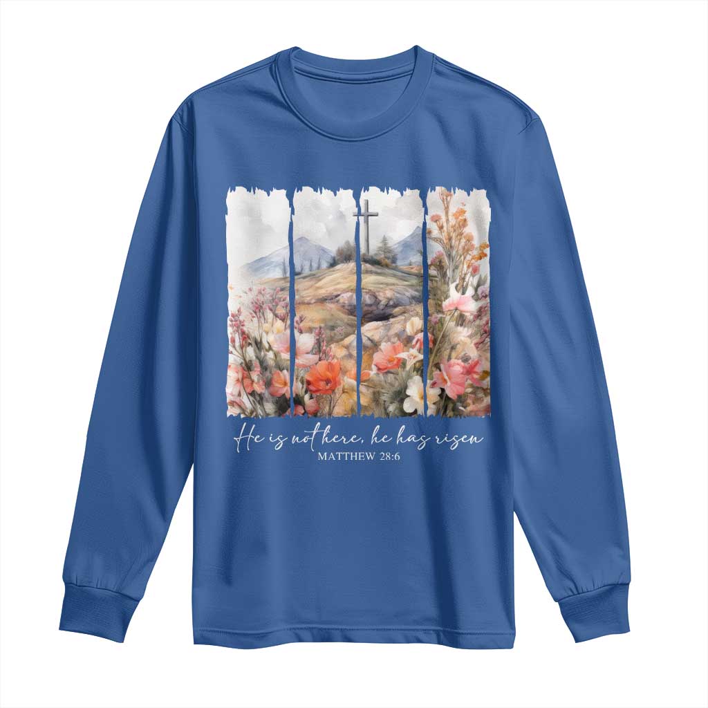 He Is Not Here He Has Risen Long Sleeve Shirt Christian Easter Religious Bible Verse TS11 Royal Blue Print Your Wear
