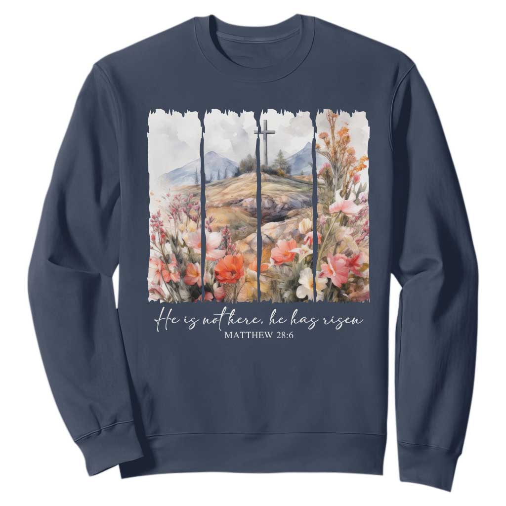 He Is Not Here He Has Risen Sweatshirt Christian Easter Religious Bible Verse TS11 Navy Print Your Wear