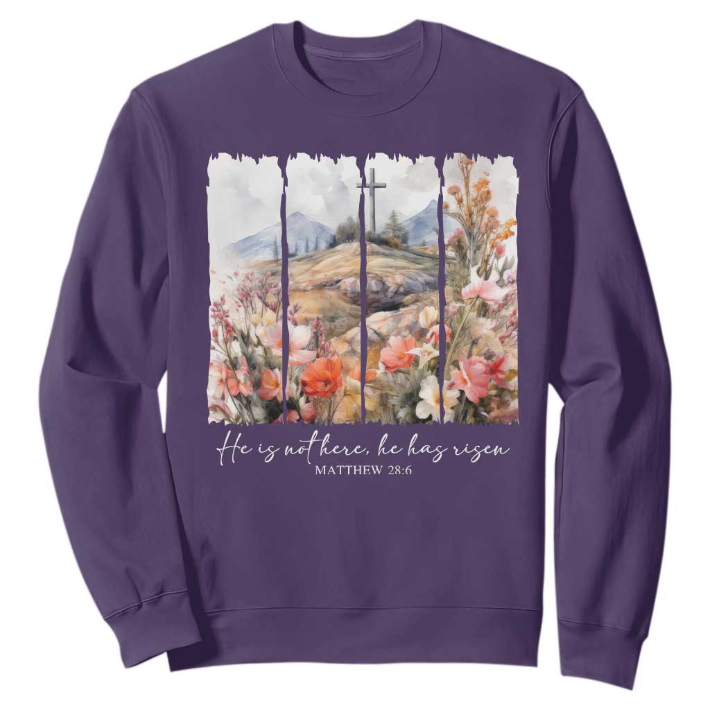 He Is Not Here He Has Risen Sweatshirt Christian Easter Religious Bible Verse TS11 Purple Print Your Wear