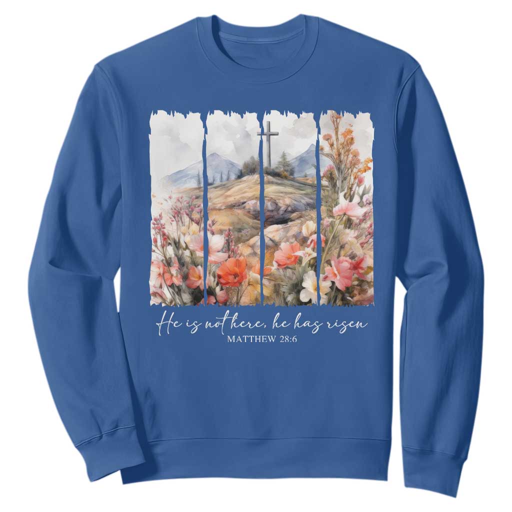 He Is Not Here He Has Risen Sweatshirt Christian Easter Religious Bible Verse TS11 Royal Blue Print Your Wear