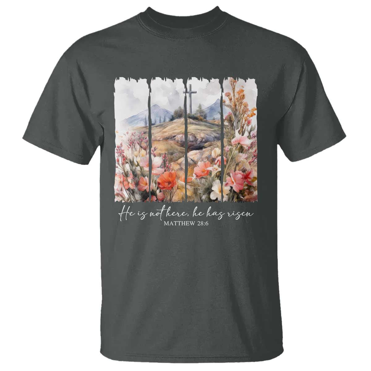 He Is Not Here He Has Risen T Shirt Christian Easter Religious Bible Verse TS11 Dark Heather Print Your Wear