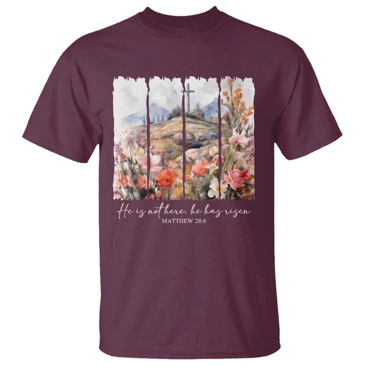 He Is Not Here He Has Risen T Shirt Christian Easter Religious Bible Verse TS11 Maroon Print Your Wear