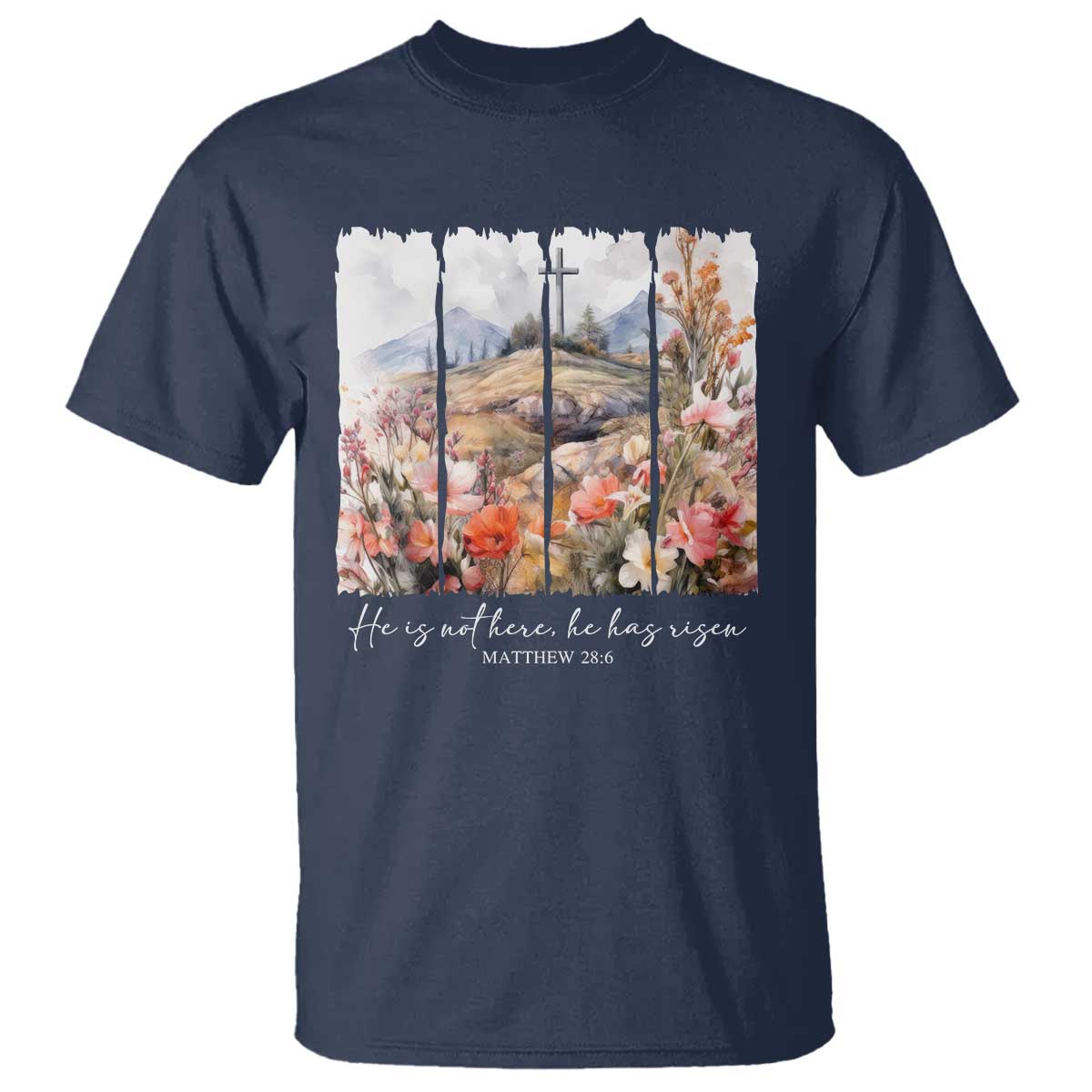 He Is Not Here He Has Risen T Shirt Christian Easter Religious Bible Verse TS11 Navy Print Your Wear