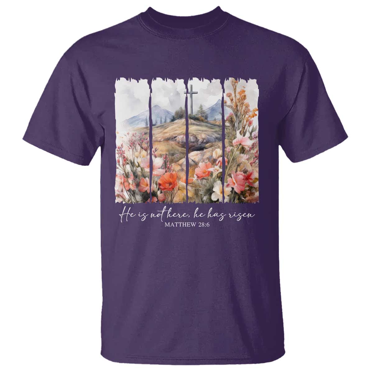 He Is Not Here He Has Risen T Shirt Christian Easter Religious Bible Verse TS11 Purple Print Your Wear