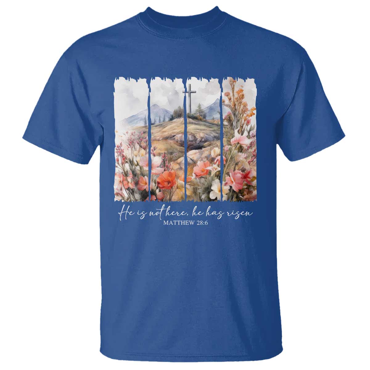 He Is Not Here He Has Risen T Shirt Christian Easter Religious Bible Verse TS11 Royal Blue Print Your Wear