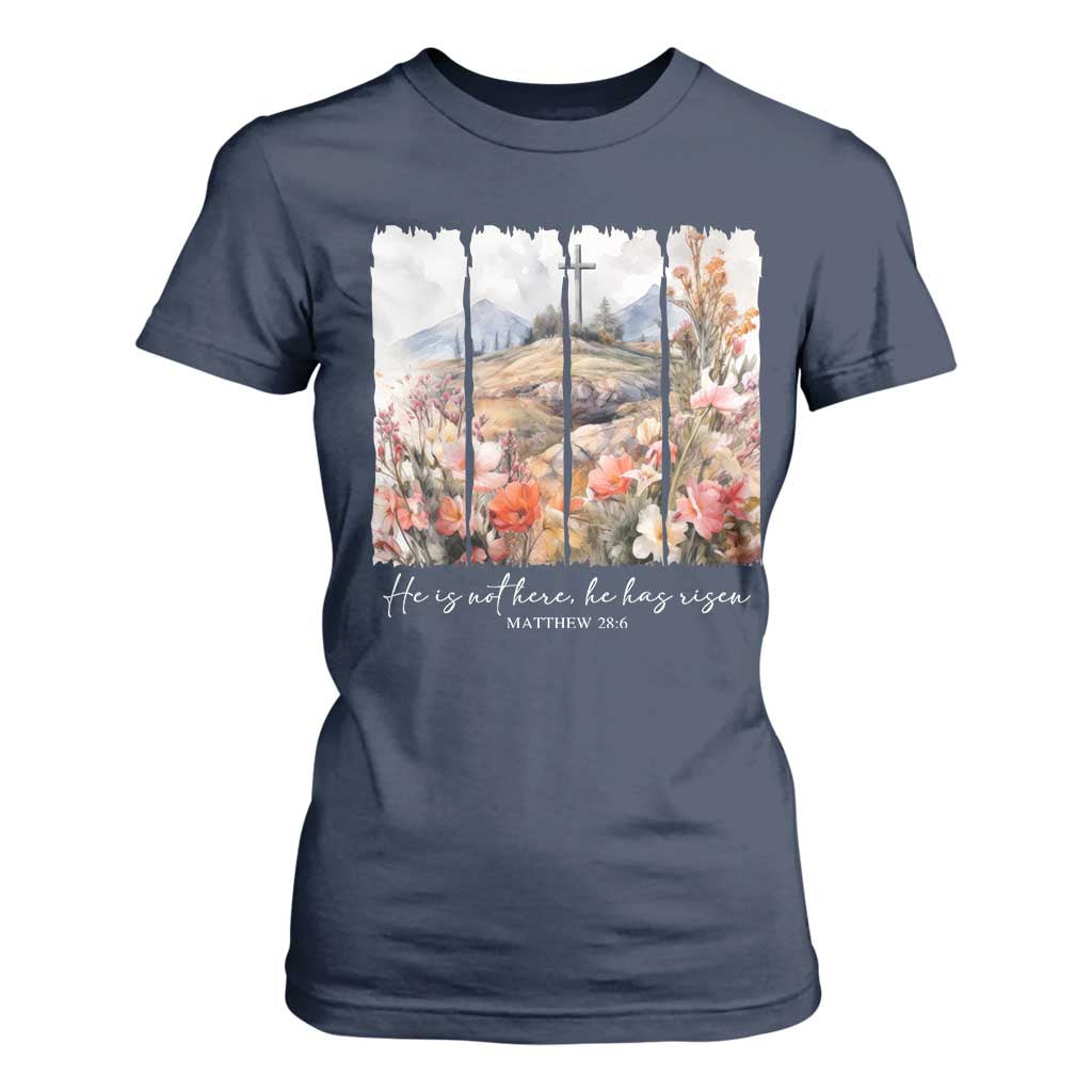 He Is Not Here He Has Risen T Shirt For Women Christian Easter Religious Bible Verse TS11 Navy Print Your Wear