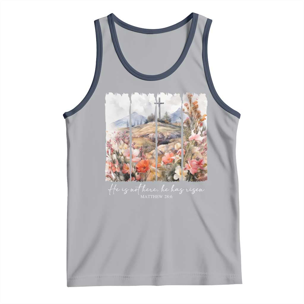 He Is Not Here He Has Risen Tank Top Christian Easter Religious Bible Verse TS11 Athletic Heather Navy Print Your Wear