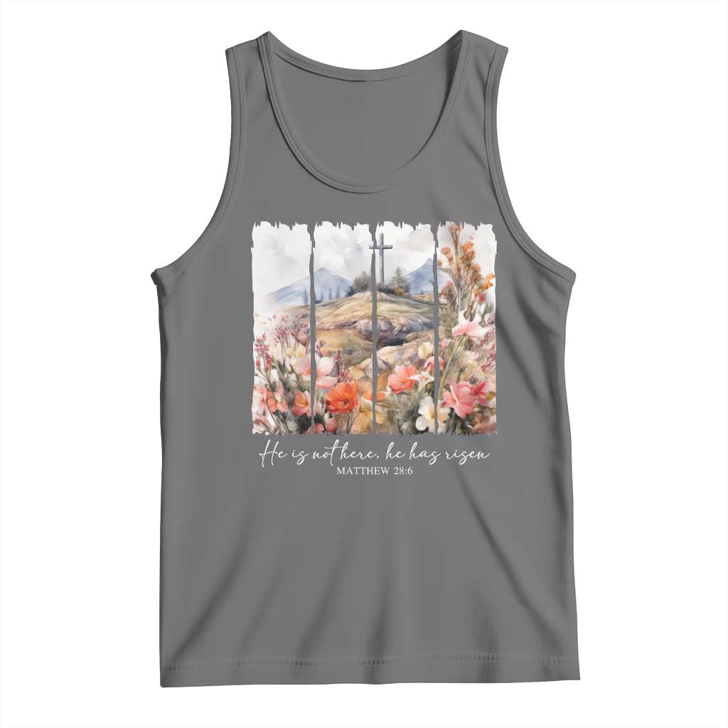 He Is Not Here He Has Risen Tank Top Christian Easter Religious Bible Verse TS11 Black Heather Print Your Wear