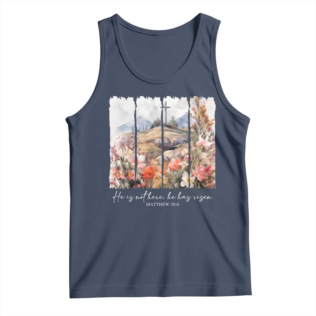 He Is Not Here He Has Risen Tank Top Christian Easter Religious Bible Verse TS11 Navy Print Your Wear