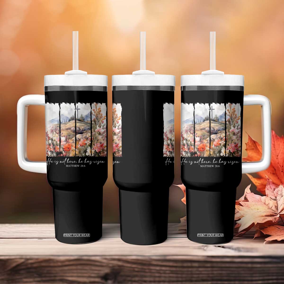 He Is Not Here He Has Risen Tumbler With Handle Christian Easter Religious Bible Verse TS11 Print Your Wear