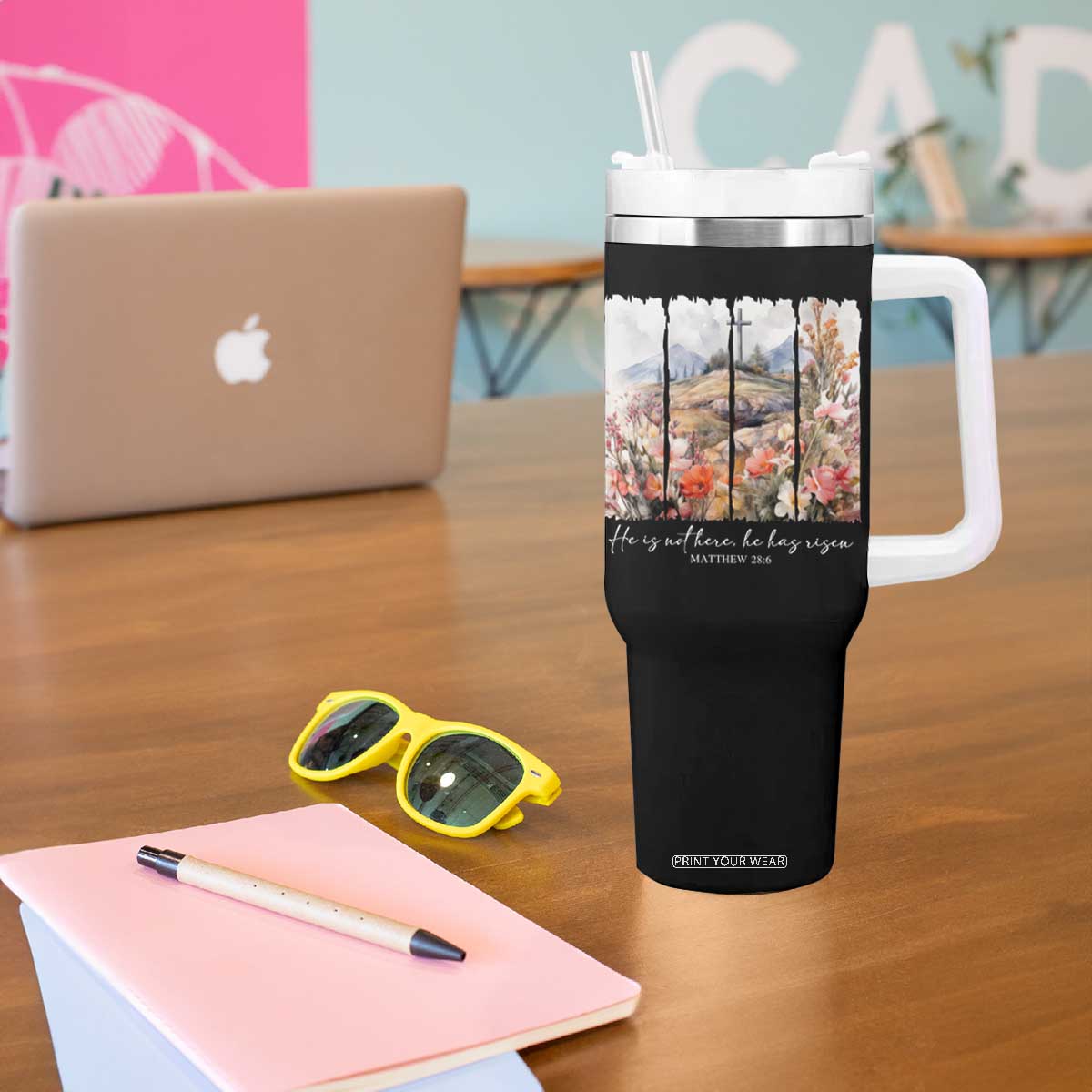 He Is Not Here He Has Risen Tumbler With Handle Christian Easter Religious Bible Verse TS11 Print Your Wear